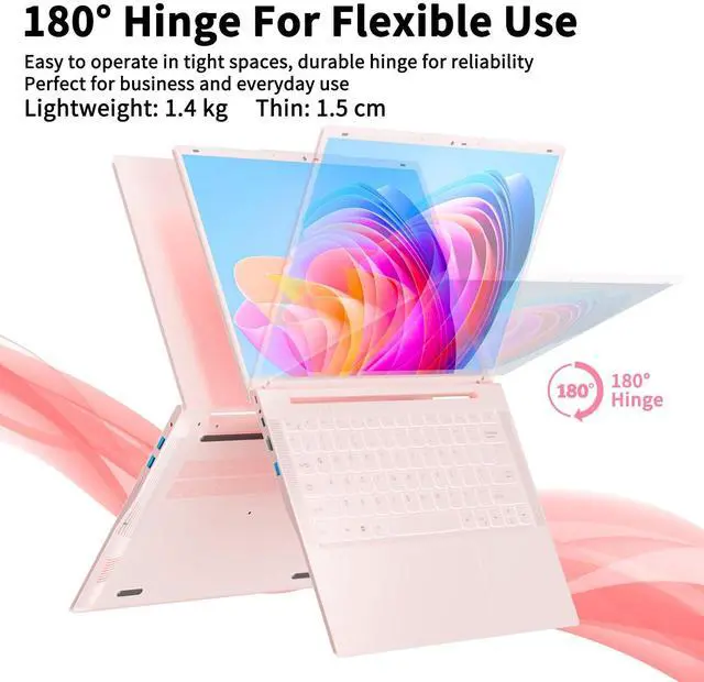 Alt view image 2 of 5 - BINHENGLON 14.1 Inch Portable Laptop,Celeron N5105 Processor,16GB,(2160 x 1440) IPS,Fingerprint Unlock,Win 11,Backlit keyboard, Push-pull camera,Type-C,USB3.0*3,HDMI*1,WiFi /BT 5.0(Pink,16G+960GB SSD)