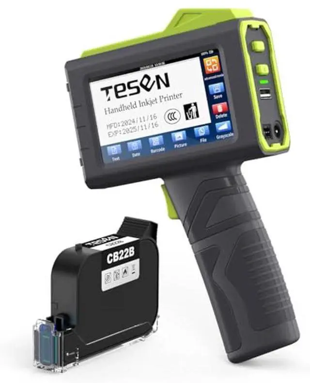 Main image of TESEN Upgraded Handheld Printer at 0.5 Inch Print Height with Sensor Printing on Production Line Use Fast Dry Ink to Print Date Time Logo Barcode QR Code Batch Number Anywhere (Works Over 16 Hours)