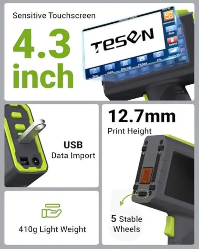 Alt view image 3 of 5 - TESEN Upgraded Handheld Printer at 0.5 Inch Print Height with Sensor Printing on Production Line Use Fast Dry Ink to Print Date Time Logo Barcode QR Code Batch Number Anywhere (Works Over 16 Hours)