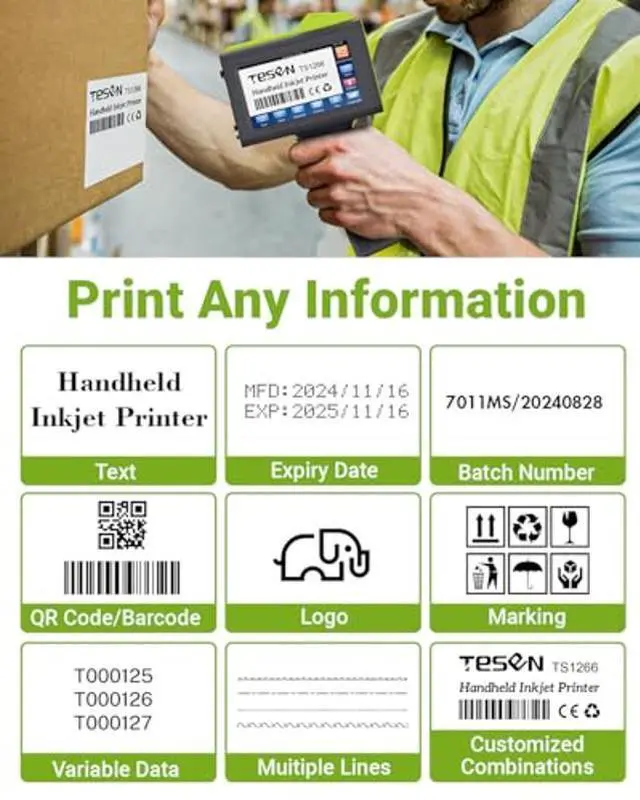 Alt view image 4 of 5 - TESEN Upgraded Handheld Printer at 0.5 Inch Print Height with Sensor Printing on Production Line Use Fast Dry Ink to Print Date Time Logo Barcode QR Code Batch Number Anywhere (Works Over 16 Hours)