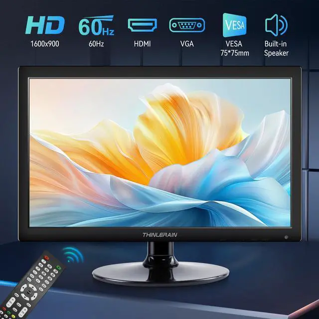 Alt view image 2 of 5 - Thinlerian 17.3 Inch Computer Monitor, HD 1600x900 Display, HDMI VGA Monitor, Build-in Speakers, 60Hz, 5Ms, VESA Mountable, PC Monitor, Black