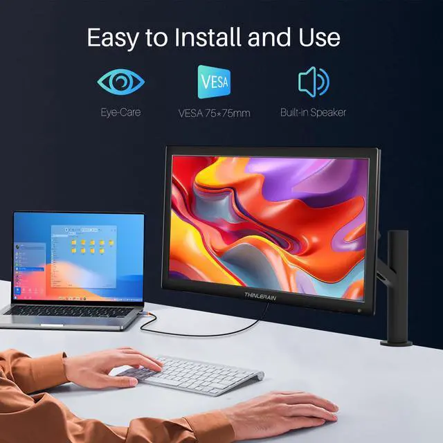 Alt view image 4 of 5 - Thinlerian 17.3 Inch Computer Monitor, HD 1600x900 Display, HDMI VGA Monitor, Build-in Speakers, 60Hz, 5Ms, VESA Mountable, PC Monitor, Black