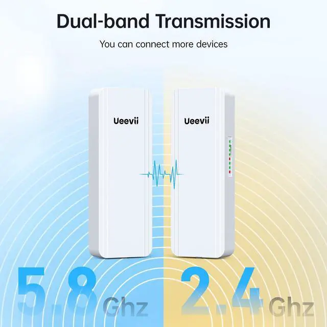 Alt view image 3 of 5 - 2.4G & 5G Dual Band Wireless Bridge, IP65 Outdoor Point to Point WiFi Bridge CPE with 2 1000Mbps RJ45 Port,16dBi High-Gain Antenna, 5KM Long Range, 24V PoE Power, for Barn Shop Garage