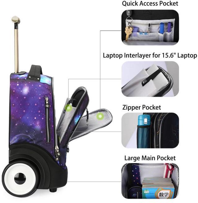 Alt view image 4 of 5 - UNIKER Rolling Laptop Bag for 15.6 Inch Laptop, Roller Bag,Backpack with Wheels,20 Inch Wheeled Computer Bag, T5- Galaxy