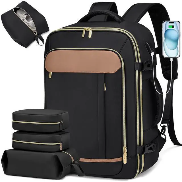 Main image of VNINE Travel Backpack for Women Men 40L Large Carry On Backpack Flight Approved with 3 Packing Cubes Expandable Personal Item Travel Bag with USB Charging Port Fits 17" Laptop Travel Essentials