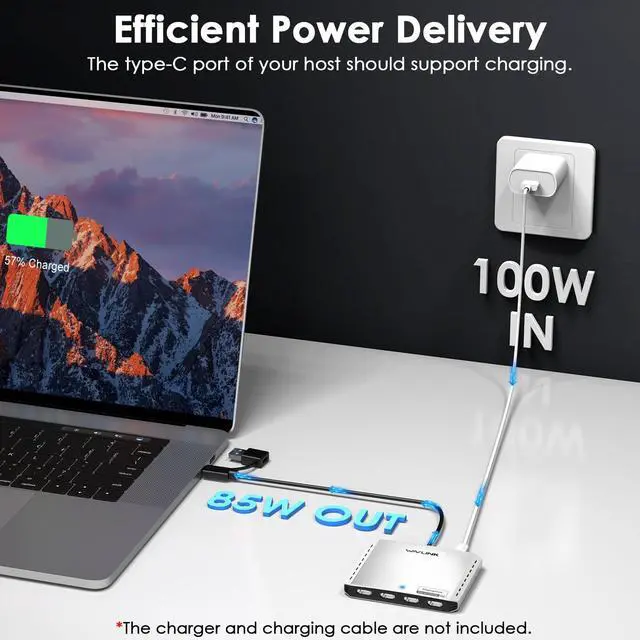 Alt view image 3 of 5 - WAVLINK USB 3.0 or USB C to Quad HDMI Splitter Extended Display for Four Monitor with 85W PD, Displaylink Adapter 4 HDMI 4K@60Hz for Apple Mac M1/M2/M3/M4 or Windows 10/11, USB A/C to HDMI 4K Output