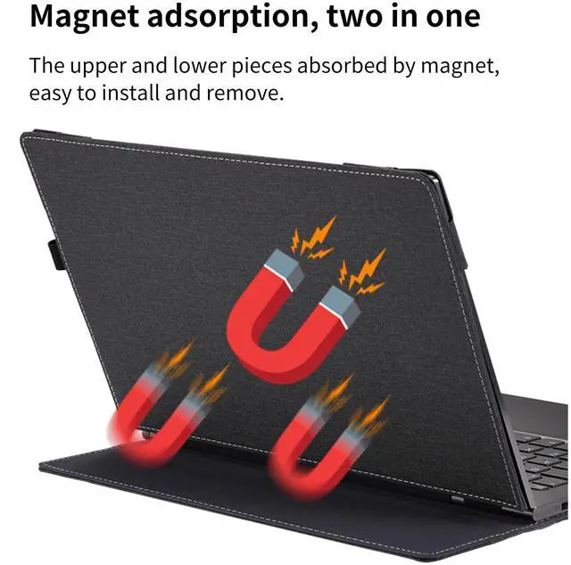 Alt view image 3 of 5 - Laptop Case for Microsoft Surface Laptop 7 15" (2024 Released), Detachable Notebook Sleeve, Computer Bag Protective Cover PU Shell with Heat Dissipation Hole (Dark Grey)