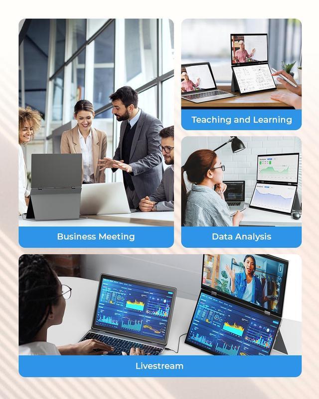Alt view image 4 of 5 - YUBWVO Portable Dual Monitors, 15.6" 2K Dual Screen Monitor for Laptop(Win/Linux), Built-in Protective Cover/Stand, 360degRotation and USB-C Triple Screen Laptop Monitor Extender, Plug & Play