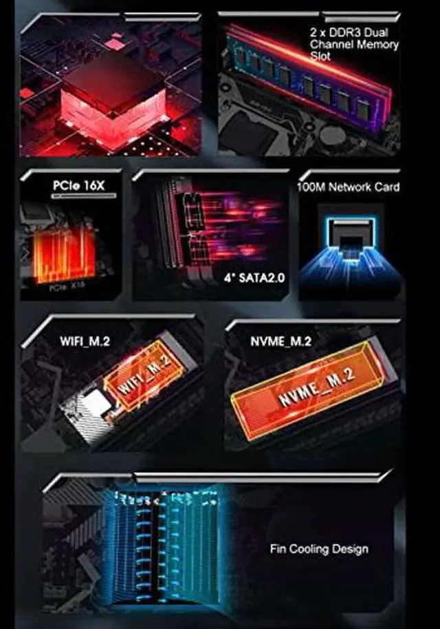 Alt view image 3 of 5 - Mini ITX Motherboard, H6 ME Channel DDR3 Motherboard with LGA 1155 CPU Slot, VGA, M.2, NVME M.2, DEBUG Pin USB2.0 Gaming Motherboard, PCIe 16X