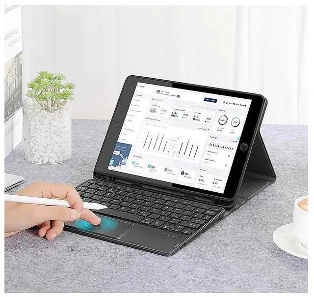 Alt view image 5 of 5 - SaharaCase Protection Bluetooth Keyboard Case with Mouse Pad for Apple iPad 10.2 Inch (9th Generation 2021) [Shockproof Bumper] Heavy Duty Rugged Protection Antislip Integrated Kickstand - Black