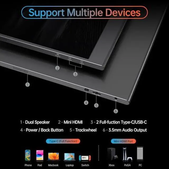 Alt view image 5 of 5 - Yxk 4K Portable Monitor 15.6" 3840x2160 UHD USB-C HDMI Laptop Monitor, 100% RGB IPS Computer Gaming Display HDR Travel Monitor w/Speakers & Smart Cover for Laptop Xbox PS5 Switch PC Phone