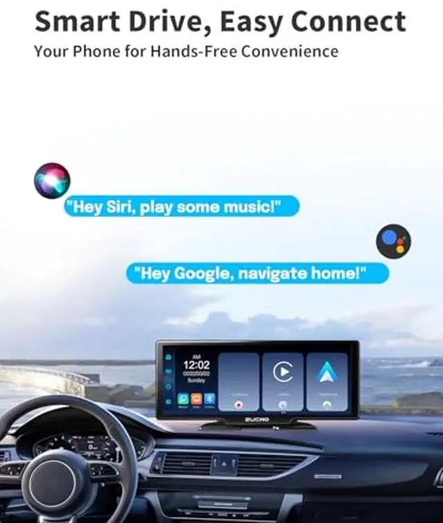 Alt view image 4 of 5 - ZUCWO 10.26 Inch Wireless CarPlay Screen for Car CarPlay and Android Auto HD Touchscreen Car Stereo with Bluetooth, 4K UHD Dash Cam with 64GB SD Card