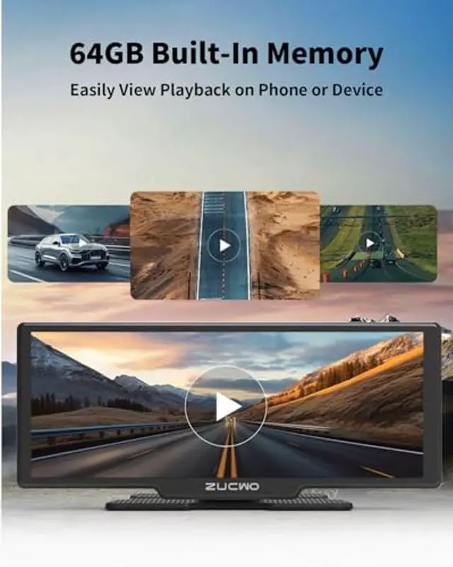 Alt view image 5 of 5 - ZUCWO 10.26 Inch Wireless CarPlay Screen for Car CarPlay and Android Auto HD Touchscreen Car Stereo with Bluetooth, 4K UHD Dash Cam with 64GB SD Card
