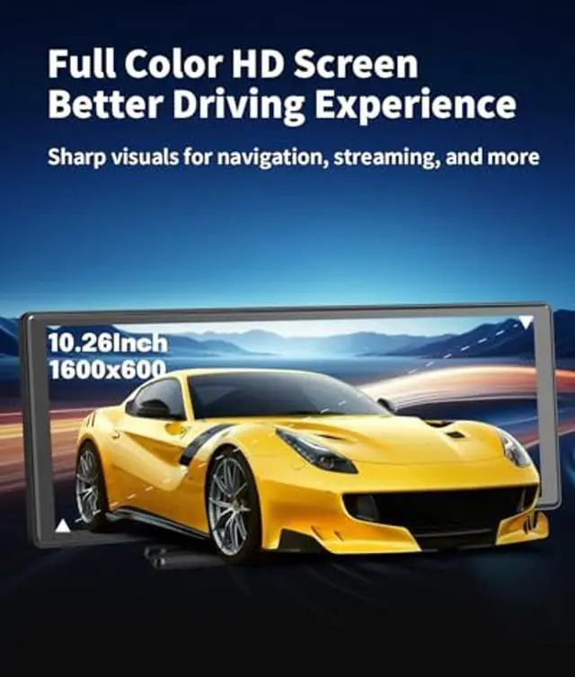 Alt view image 3 of 5 - ZUCWO 10.26 Inch Wireless CarPlay Screen for Car CarPlay and Android Auto HD Touchscreen Car Stereo with Bluetooth, 4K UHD Dash Cam with 64GB SD Card