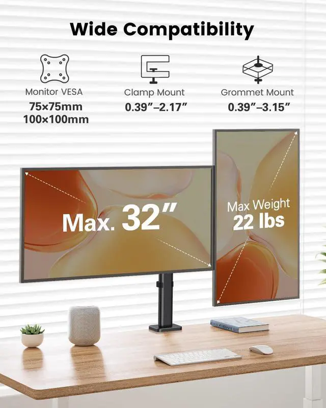 Alt view image 2 of 5 - ErGear Dual Monitor Stand, Heavy-Duty Monitor Mounts for 2 Monitors Up to 32", Fully Adjustable with Tiered Arms for Extra Height, Sturdy Design to Minimize Sagging, Supports 22 lbs per Arm