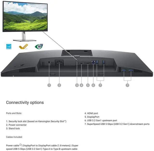 Alt view image 5 of 5 - Dell P2723D 27-Inch QHD 1440p LED-Backlit LCD Monitor with IPS Panel and Anti-Glare Coating (Black) Bundle with 4-Port USB 3.0 Hub, HDMI Cable (Silver), and Screen Cleaner (Large Bottle) (4 Items)