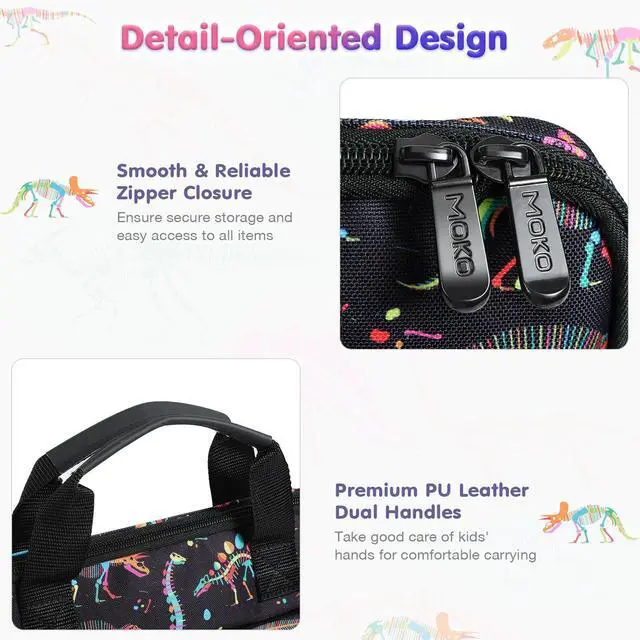 Alt view image 5 of 5 - MoKo 10-12.5 Inch Kids Tablet Sleeve Carrying Case for Fire HD 10 13th/11th Gen, Fire HD 8/7 Kids 2022, Tablet Bag with Shoulder Strap for 10/10.1 Inch Android 12/13, Black Dinosaur