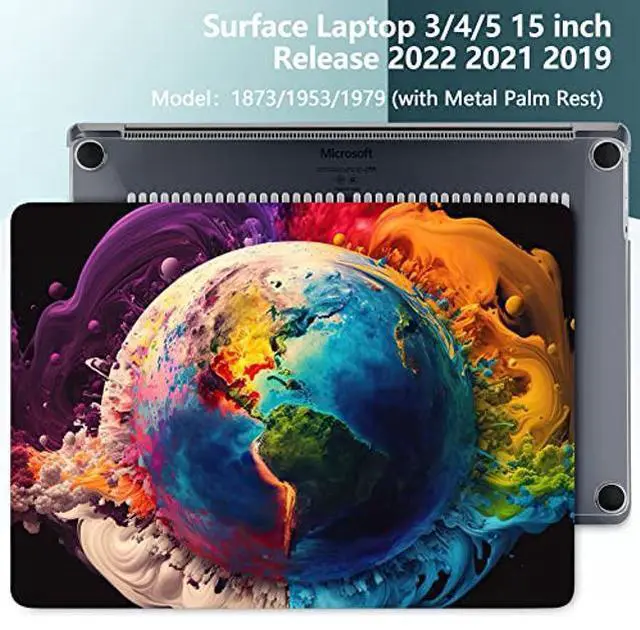 Alt view image 2 of 5 - Batianda Premium Laptop Case for 15" Microsoft Surface Laptop 5 4 3 with Metal Palm Rest Designed Clear Protective Plastic Hardshell & Keyboard Cover & Screen Protector, Earth