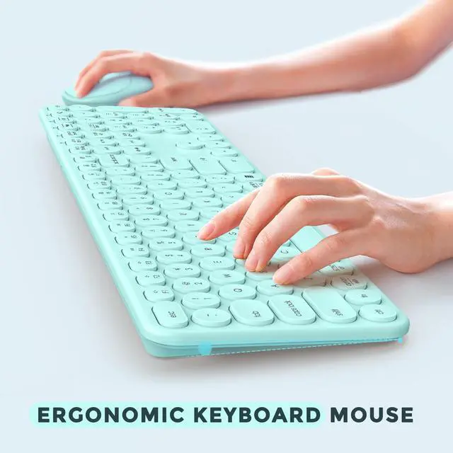 Alt view image 5 of 5 - seenda Wireless Keyboard and Mouse, USB & Type C 2-in-1 Receiver, Full Size Green Wireless Keyboard Mouse Combo, Compatible for Windows 7/8/10/11, MacBook Pro/Air, Laptop, Desktop, PC - Mint Green