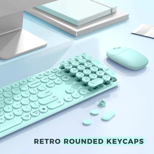 Alt view image 4 of 5 - seenda Wireless Keyboard and Mouse, USB & Type C 2-in-1 Receiver, Full Size Green Wireless Keyboard Mouse Combo, Compatible for Windows 7/8/10/11, MacBook Pro/Air, Laptop, Desktop, PC - Mint Green
