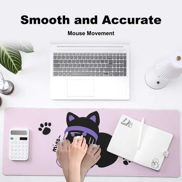 Alt view image 4 of 5 - YUNZII Keynovo Gaming Mouse Pad, Large Mouse Pad, Non-Slip 4mm Laptop Gaming Desk Pad for Office and Home(Naughty cat, 31.49'' x 11.8'')