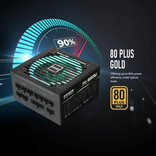 Alt view image 2 of 5 - POINWER 850 Watt Power Supply 80 Plus Gold - Silent 12cm RGB Fan, Full Modular, Active PFC, 105°C Capacitor - High-Performance 850W PSU for Gaming & ATX Case Computers, 5 Year Warranty