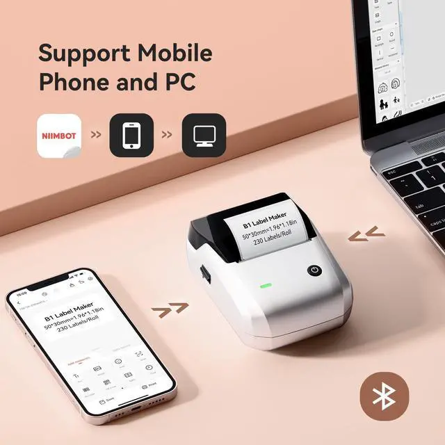 Alt view image 3 of 5 - NIIMBOT B1 Label Maker Machine (Silver Gray) with Tape with 40x30mm White Label, Compatible with Phones & PC