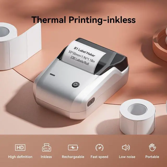 Alt view image 4 of 5 - NIIMBOT B1 Label Maker Machine (Silver Gray) with Tape with 40x30mm White Label, Compatible with Phones & PC