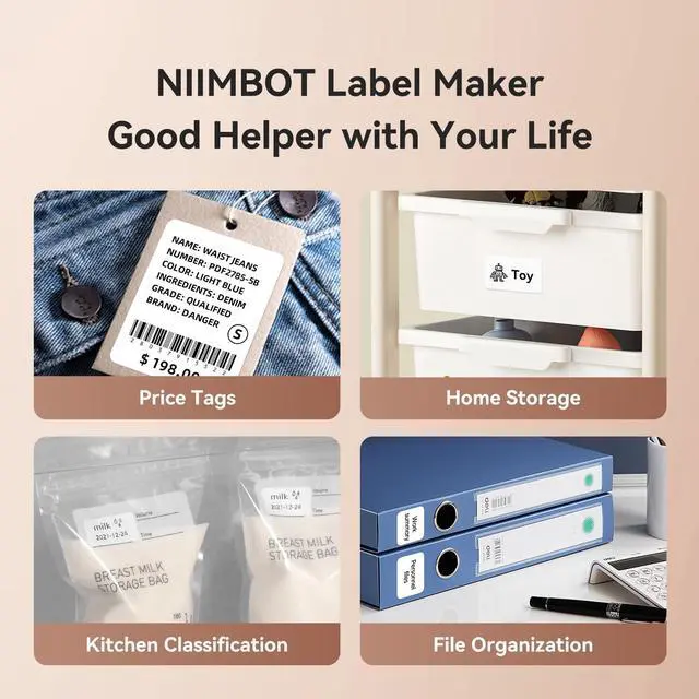 Alt view image 5 of 5 - NIIMBOT B1 Label Maker Machine (Silver Gray) with Tape with 40x30mm White Label, Compatible with Phones & PC