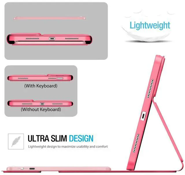 Alt view image 5 of 5 - ProCase for iPad 11th / 10th Generation Case with Keyboard, Magnetically Detachable Wireless Keyboard with Multi-Touch Trackpad for iPad (A16) 2025 /10th Gen 2022 -Pink
