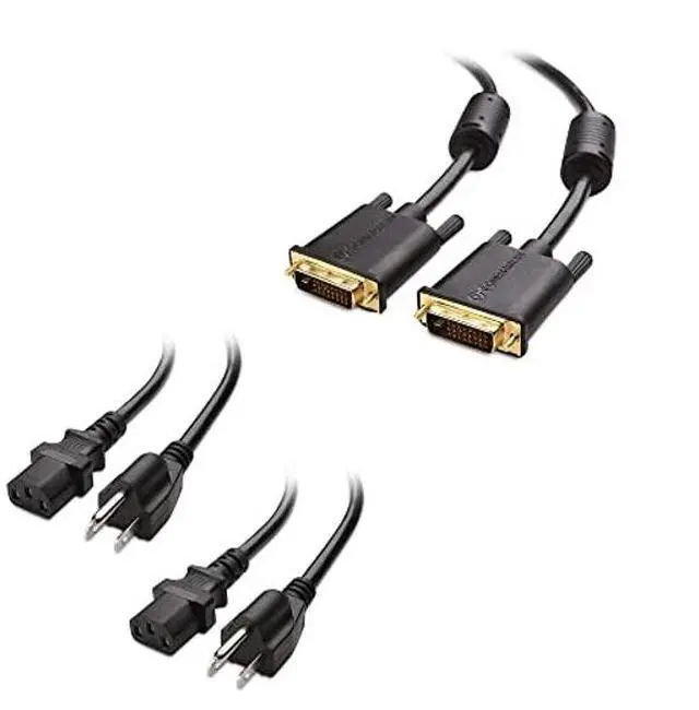 Main image of Cable Matters 1-Pack DVI to DVI Cable with Ferrites (DVI Dual Link Cable, DVI D Cable) 10 Feet & 2-Pack 16 AWG Heavy Duty 3 Prong Computer Monitor Power Cord