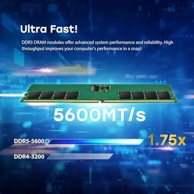 Alt view image 4 of 5 - Transcend 16GB DDR5 5600MHz (or 5200MHz or 4800MHz) UDIMM Desktop RAM, Compatible w/Intel & AMD Ryzen, Desktop PC Computer RAM Memory Upgrade Modules, On-die ECC PC5-44800 1Rx8 CL46 2Gx8 1.1V 288Pin