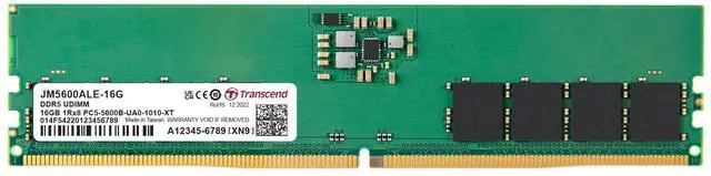 Main image of Transcend 16GB DDR5 5600MHz (or 5200MHz or 4800MHz) UDIMM Desktop RAM, Compatible w/Intel & AMD Ryzen, Desktop PC Computer RAM Memory Upgrade Modules, On-die ECC PC5-44800 1Rx8 CL46 2Gx8 1.1V 288Pin