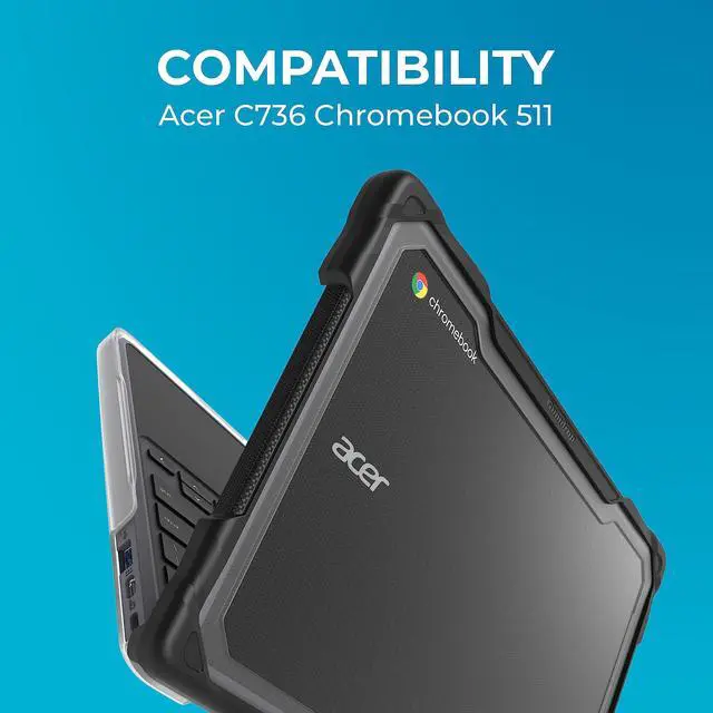 Alt view image 2 of 5 - Gumdrop SlimTech Case Fits Acer Chromebook 511 (C736) Clamshell - Durable, Lightweight, Shockproof, Drop Tested and Reliable Device Protection for Kids, K-12 Students, Classroom and School Use - Black