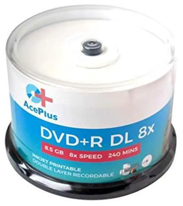 Alt view image 2 of 2 - AcePlus 50-pk DVD+R Dual Layer White Inkjet Hub-Printable Discs with 8X Recording Speed and 8.5 GBS of Storage in Cakebox Spindle