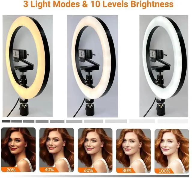 Alt view image 3 of 5 - Upgraded Webcam Wall Mount Selfie Light, 10'' Ring Light with Boom Arm Webcam Wall Stand Holder compatible with Logitech C920/MX Brio 4K/StreamCam/Brio pro X 4K/C930/C922/C925e/C615/Brio 500 webcams