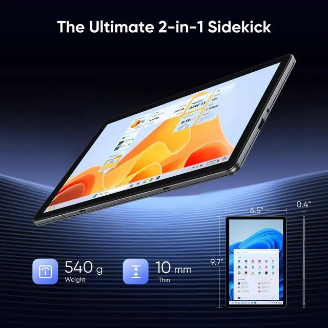 Alt view image 5 of 5 - AE86 10.1" Window 11 Pro Tablet PC 12GB RAM 256GB SSD, Intel Core m3 Processor (up to 3.4 GHz), HD Touchscreen, BT5.0 WiFi 5, Type-C, Micro HDMI, Dual Webcam, Space Gray (Keyboard Sold Separately)
