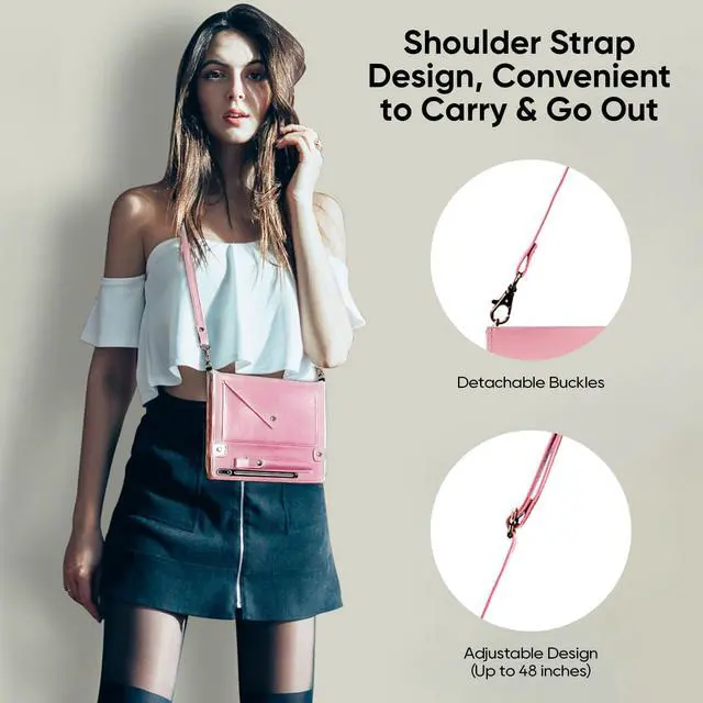 Alt view image 2 of 5 - Tablet Carrying Shoulder Bag Case for Samsung Galaxy Tab S10+ Plus/ S9 FE+ Plus 5G/ S9+ 12.4", PU Leather Hand Strap Crossbody Shoulder Strap Cards Holder Pocket S Pen Holder Stand Case,Rosegold