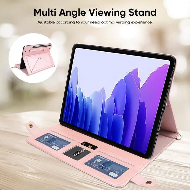 Alt view image 3 of 5 - Tablet Carrying Shoulder Bag Case for Samsung Galaxy Tab S10+ Plus/ S9 FE+ Plus 5G/ S9+ 12.4", PU Leather Hand Strap Crossbody Shoulder Strap Cards Holder Pocket S Pen Holder Stand Case,Rosegold