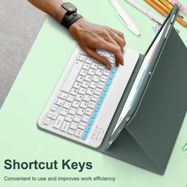 Alt view image 3 of 5 - AMOUOGOEY Keyboard Case for Samsung Galaxy Tab A9 Plus 5G 11 Inch 2023(SM-X210/X216/X218) - Detachable Wireless Bluetooth Keyboard - Folio Smart Cover with S Pen Holder for Galaxy Tab A9+ 11" (Green)