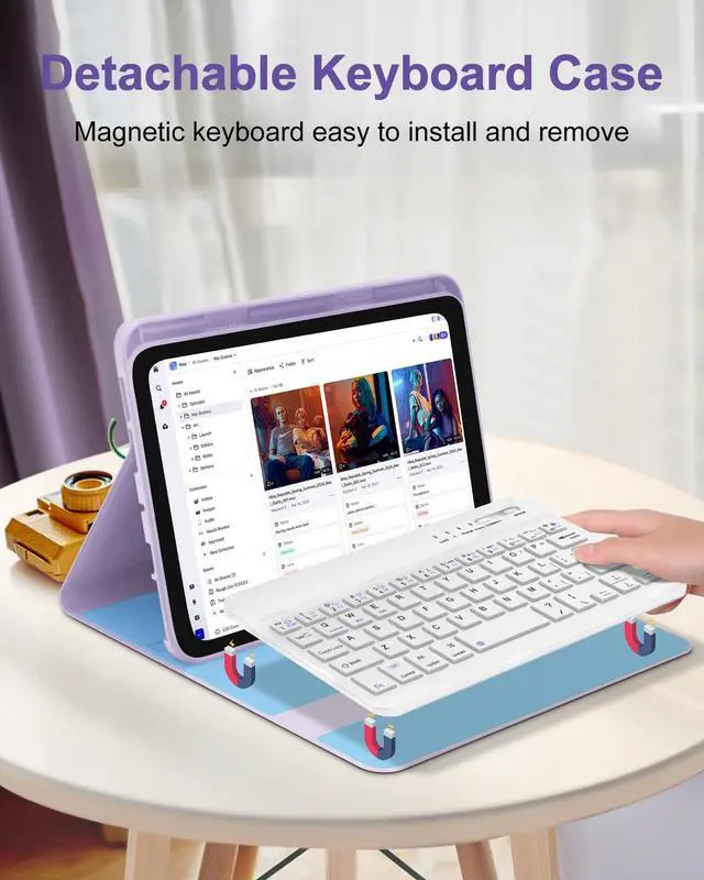 Alt view image 2 of 5 - Keyboard Case for iPad Mini 7th (A17 Pro, 2024) & 6th (2021) 8.3-inch, Rechargeable, Detachable Bluetooth Keyboard, Slim Folio Protective Cover with Pencil Holder for iPad Mini 7th/6th Generation