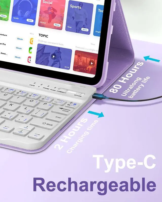 Alt view image 4 of 5 - Keyboard Case for iPad Mini 7th (A17 Pro, 2024) & 6th (2021) 8.3-inch, Rechargeable, Detachable Bluetooth Keyboard, Slim Folio Protective Cover with Pencil Holder for iPad Mini 7th/6th Generation