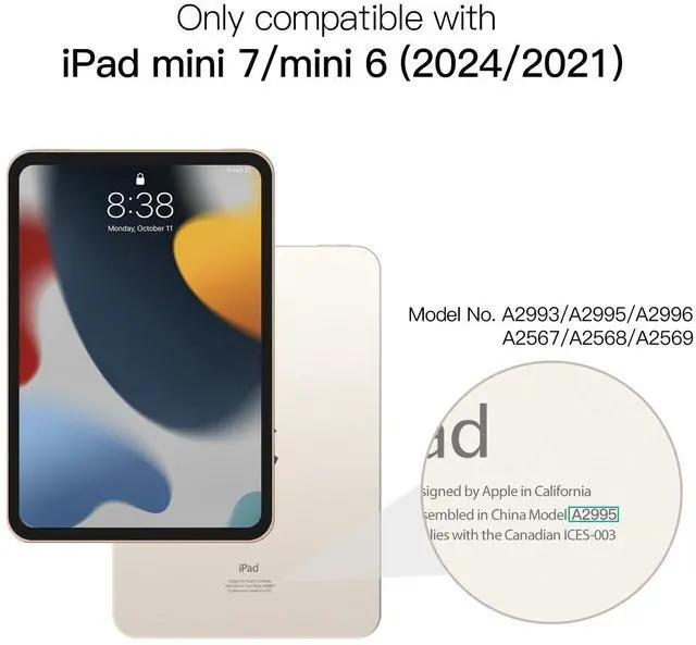 Alt view image 2 of 5 - Antbox Case for iPad mini 7 A17 Pro, iPad mini 7th/6th Generation Case (2024/2021) with Pencil Holder Vegan Leather Smart Cover with Auto Sleep/Wake Stand Function