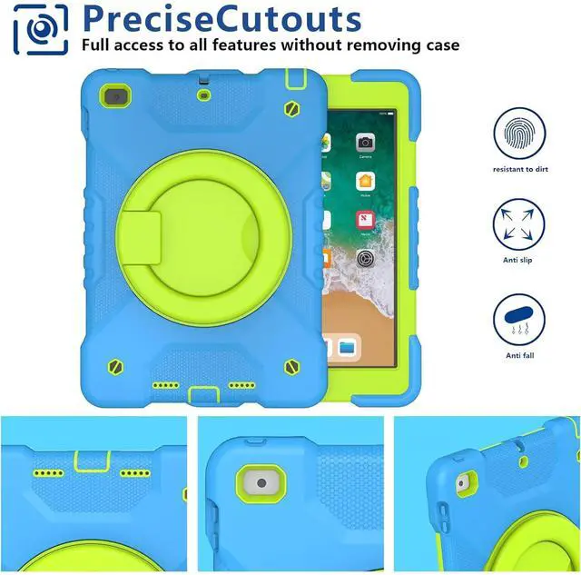 Alt view image 5 of 5 - Andnary Case for iPad 6th/5th Generation 9.7 inch 2018/2017 Case, iPad Air 2/Pro 9.7 inch Heavy Duty Protective Cover with Pencil Holder, Shoulder Strap, 360 Rotate Handle Stand, Blue+Green