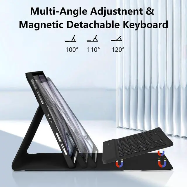 Alt view image 3 of 5 - aMZCaSE for iPad Air11 inch Case with Keyboard(M3/M2, 2025/2024), iPad Pro 11 inch Air 5th 4th Generation Case with Keyboard,Detachable Folio Cover for iPad Pro 11 (4th/3rd/2nd/1st),Pen Hold,Black