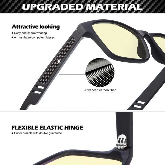 Alt view image 3 of 5 - ANYLUV Mens Blue Light Glasses Lightweight Anti Blue Light Blocking Computer Gaming Glasses Eyes Protection with Carbon Fiber Decoration