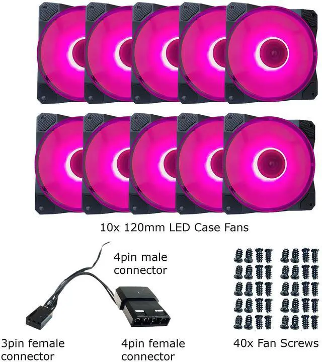 Alt view image 5 of 5 - APEVIA CO1012L-PK Cosmos 120mm Pink LED Ultra Quiet Case Fan with 16 LEDs & Anti-Vibration Rubber Pads (10 Pack)