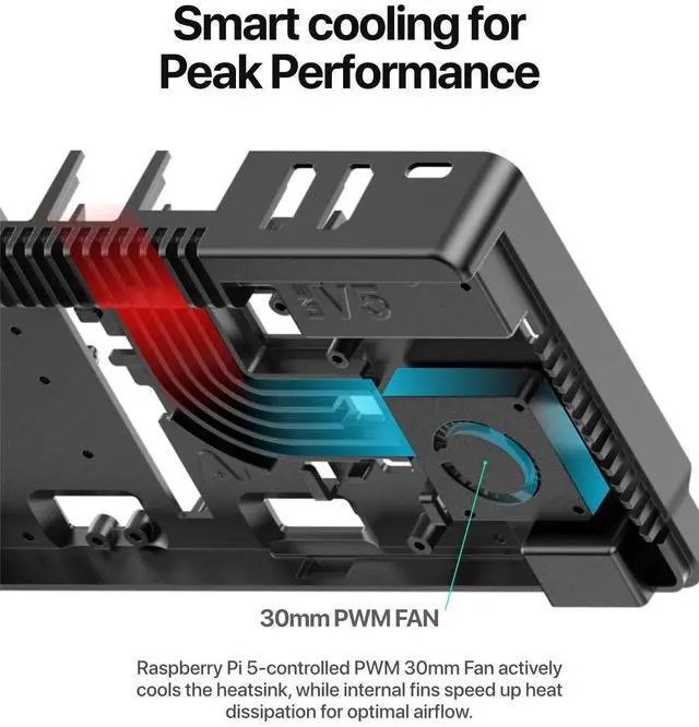 Alt view image 3 of 5 - Argon ONE V5 M.2 Case | Raspberry Pi 5 Aluminum Case with M.2 Single NVME PCIE Slot | Passive and Active Cooling | Dual Full HDMI Port