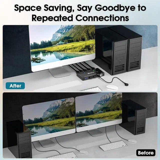 Alt view image 4 of 5 - HDMI KVM Switch 1 Monitors 2 PC 8K@60Hz/4K@120Hz KVM Switches with USB 3.0 Port,Wired Remote,Power Adapter and USB3.0 Cables Included