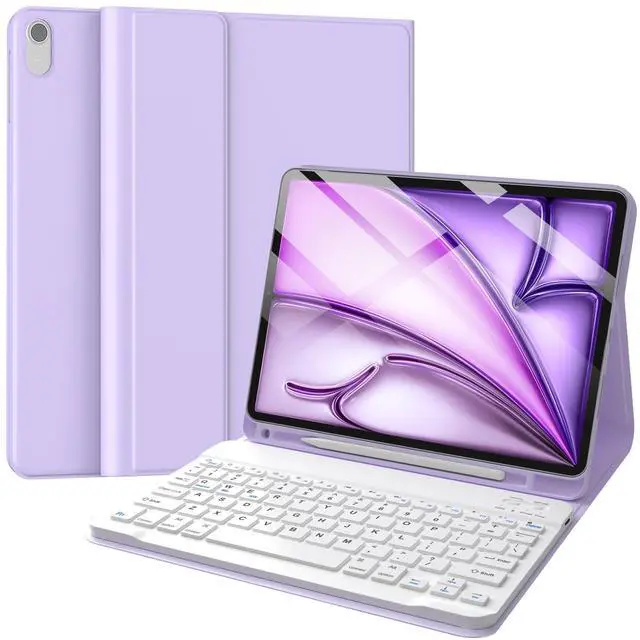 Main image of Keyboard Case for iPad Air 11 Inch Case with Keyboard M3/M2 (2025/2024) & iPad Air 5th/4th Gen, Wireless Detachable Bluetooth Keyboard, Flip Stand Cover with Pencil Holder, Pink (Purple)